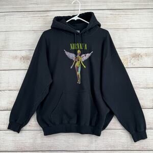 Nirvana In Utero Album Cover Hoodie Sweatshirt Adult Large Black Stretch